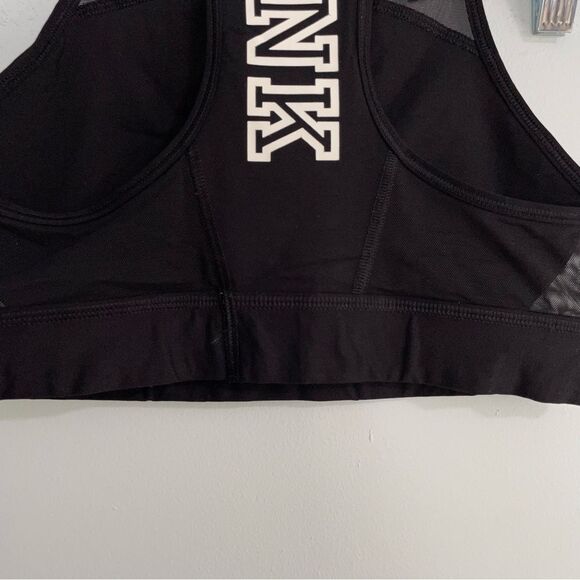 PINK Victoria’s Secret Haut Court Crop Racerback Mesh Logo Sports Bra Black XS - Picture 10 of 13